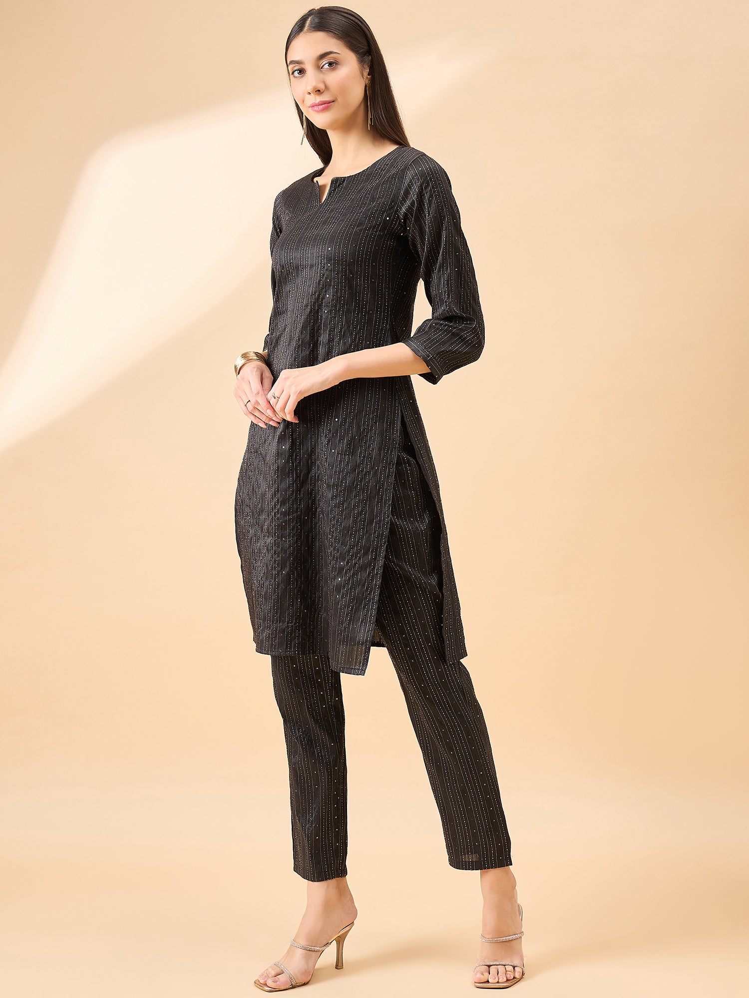 Black  Silk Blend Embroideried A-Line Kurta  Trouser