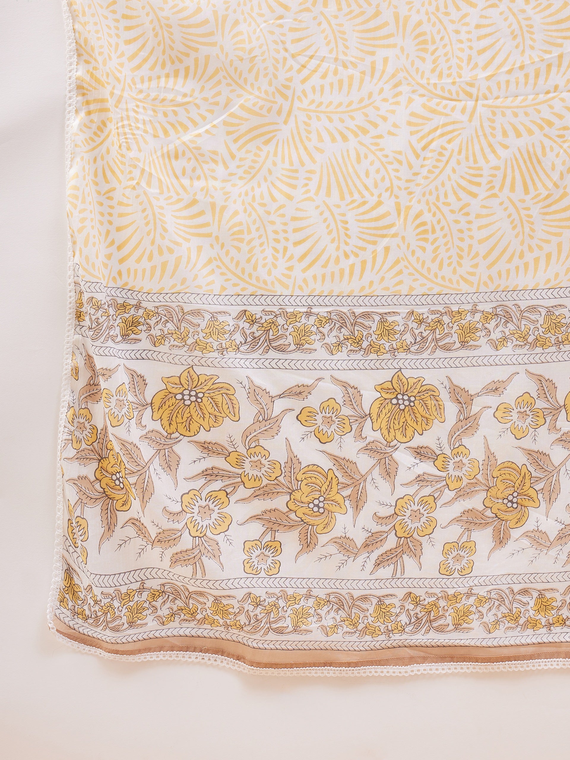 Mustard Pure Cotton Printed Peplum Kurta Palazzo