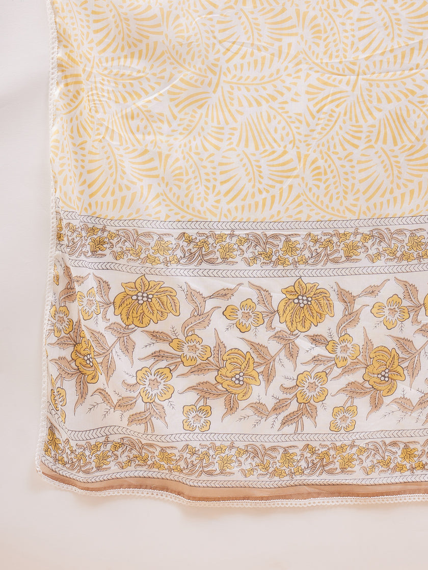 Mustard Pure Cotton Printed Peplum Kurta Palazzo