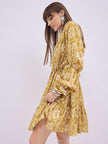 Multi Polyester Printed Ballon Sleeves Floral Dress