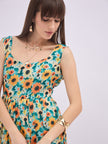 Multi Polyester Printed No Sleeves Floral Dress