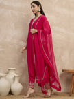 Magenta  Chinon Embroideried Straight Kurta Trouser