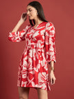 Red BLENDED Printed Puff Sleeves Floral Dress