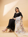 Black Pure Cotton  Printed  Anarkali Kurta  Trouser