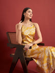 Mustard Polyester Printed No Sleeves Floral Dress
