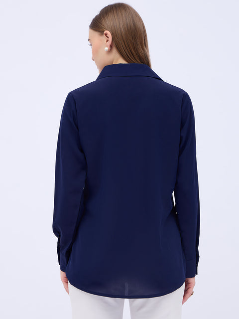 Blue Satin Solid NA Regular Sleeves New Basics  Tops