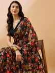 Black Georgette Floral Print with Embellished Lace Saree with Unstitched Fancy Blouse