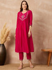 Pink  Silk Blend Embroideried A-Line Kurta Trouser