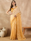 Yellow Satin Solid With Coding Work Border Saree with Unstitched Fancy Blouse