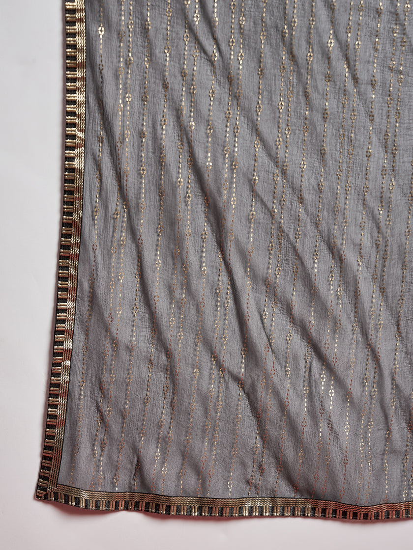 Black  Silk Blend Printed A-Line Kurta  Trouser