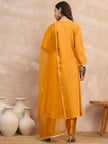 Yellow  Chanderi Silk Embroideried A-Line Kurta Trouser