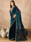 Blue Satin Solid With Sequenced Border Saree with Unstitched Fancy Blouse