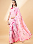 Light Pink Georgette Digital Floral Print With Embellished Lace Saree with Unstitched Fancy Blouse