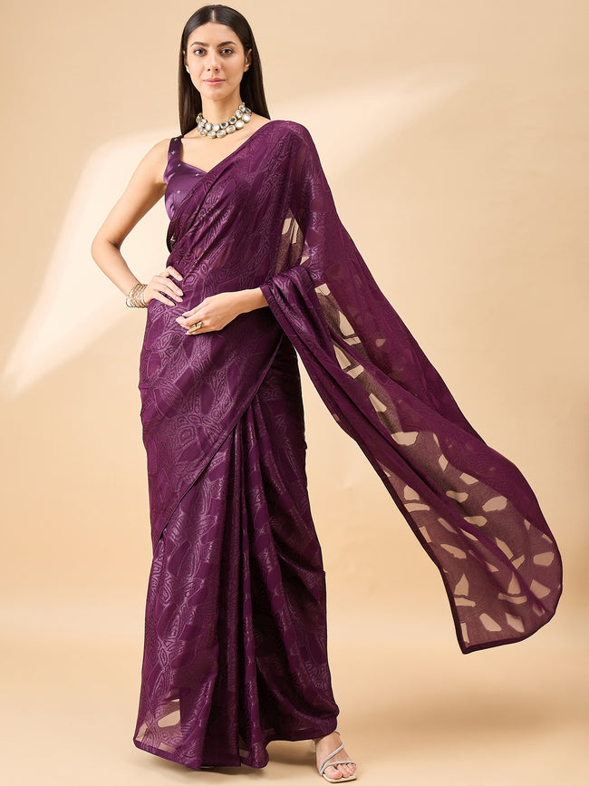 Wine Brasso Woven Design  Saree with Unstitched Fancy Blouse