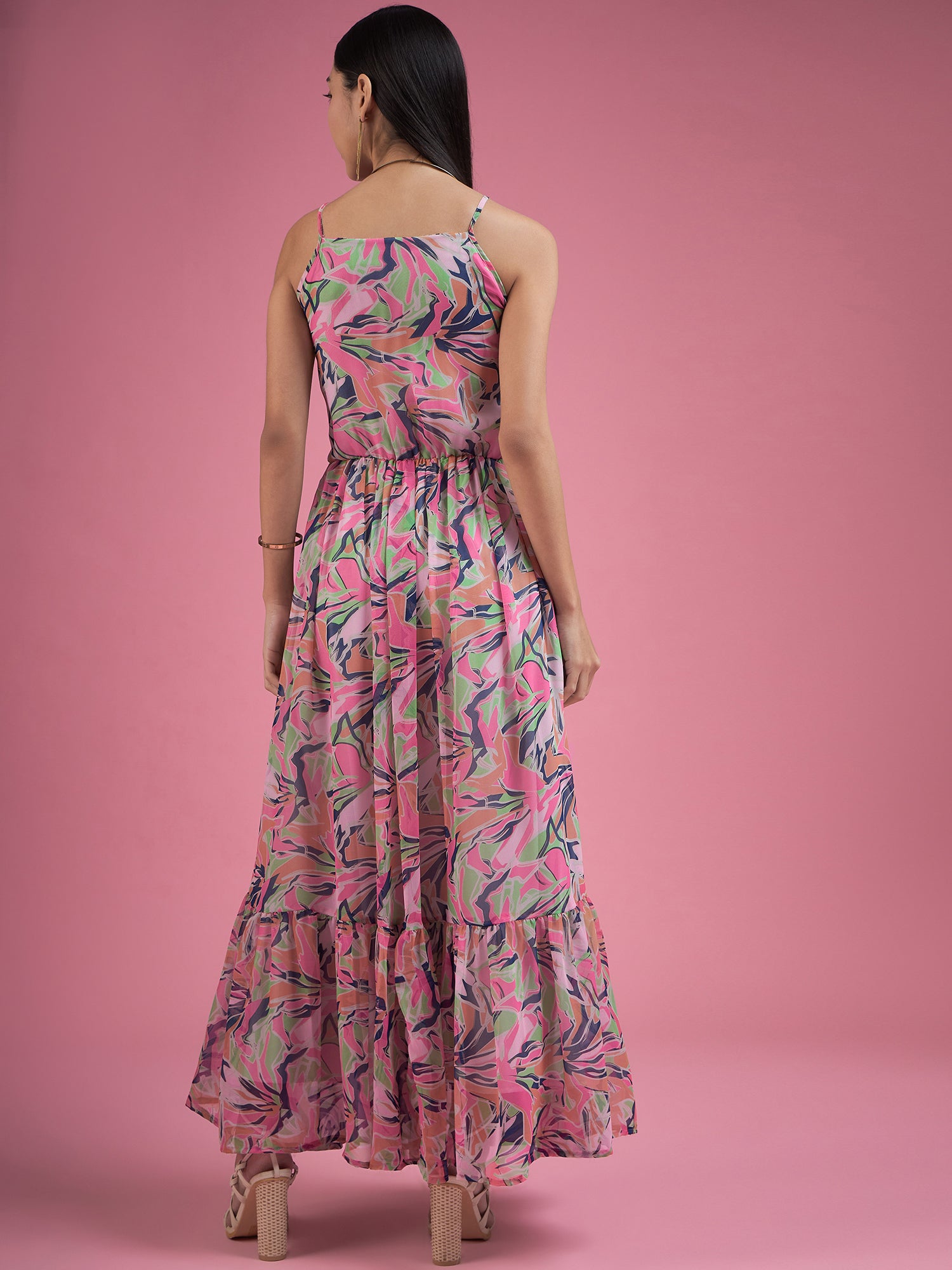 Multicolor Georgette Printed Sleeveless Floral Print Dress