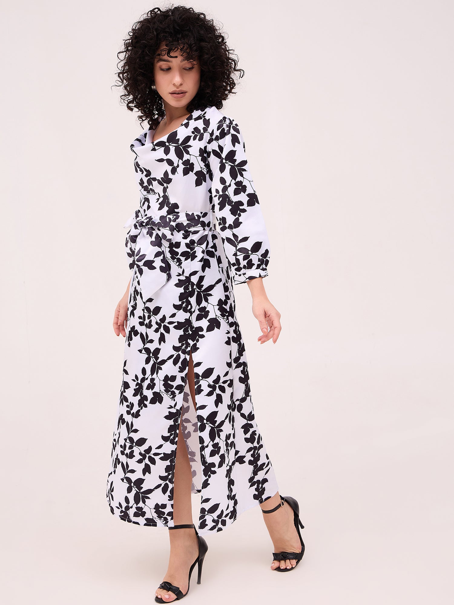 Multi Polyester Printed Cuffed Sleeves Floral Dress