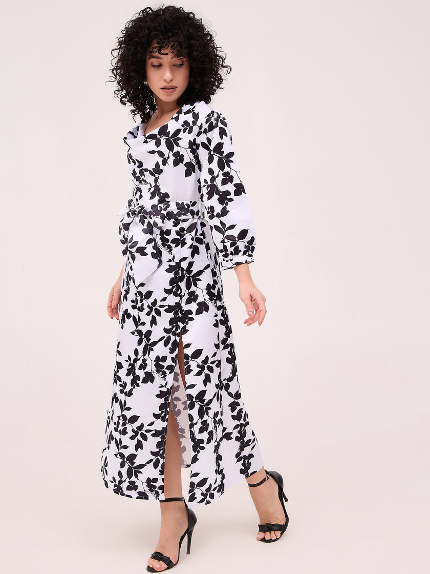 Multi Polyester Printed Cuffed Sleeves Floral Dress
