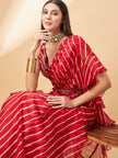 Red Pure Chiffon Lehariya Frill Printed saree with Unstitched Fancy Blouse with Belt