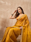 Yellow Satin Solid with Coding Border Saree with Unstitched Blouse