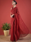 Red Pure Chiffon Sequence Embroidery With Embellished Lace Saree with Unstitched Fancy Blouse