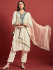 Off White  Art Silk Printed A-Line Kurta  Trouser