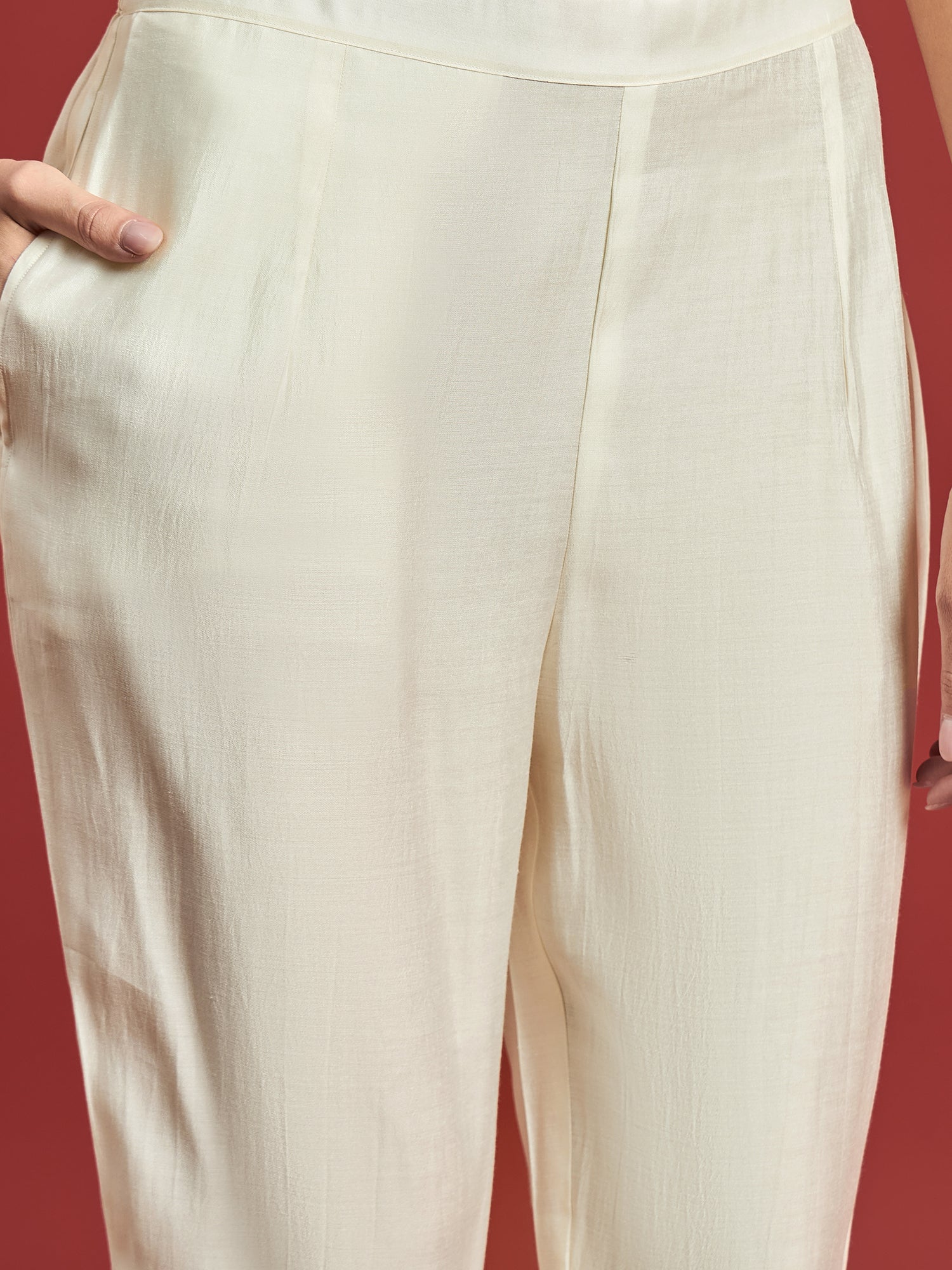 Off White  Art Silk Printed A-Line Kurta  Trouser