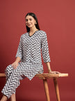 White  Silk Blend Printed A-Line Kurta  Trouser