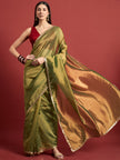 Green Organza Solid With Embellished Lace Saree with Unstitched Fancy Blouse