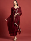 Maroon  Art Silk Embroideried Anarkali Kurta  Trouser