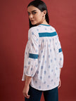 White Pure Cotton Embroidered Tie-Ups Puff Sleeves Indigo Tops