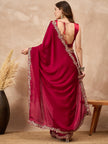 Red Satin Solid with Embroidered Cut Work Border Saree with Unstitched Blouse