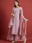 Purple  Georgette Embroideried A-Line Kurta Palazzos