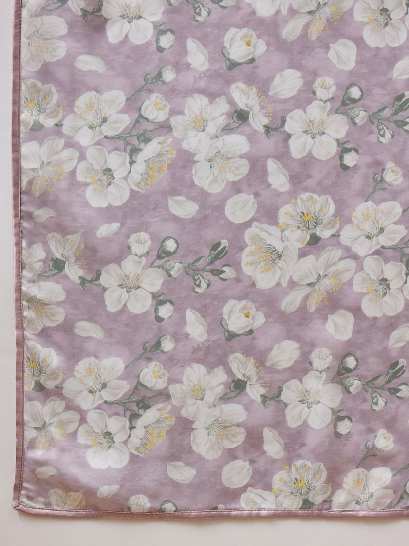 Lavender Satin Digital Floral Print With Embellished Lace Saree with Unstitched Fancy Blouse