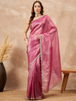 Pink  Poly Chiffon Solid with Embellished Cut Work Border Saree with Unstitched Blouse
