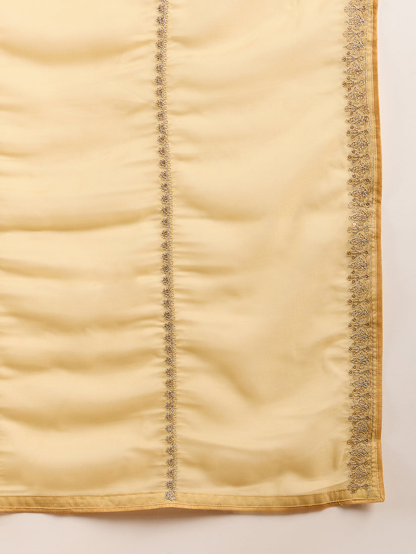 Yellow Organza Embroidery With Embroidered Lace Saree with Unstitched Fancy Blouse