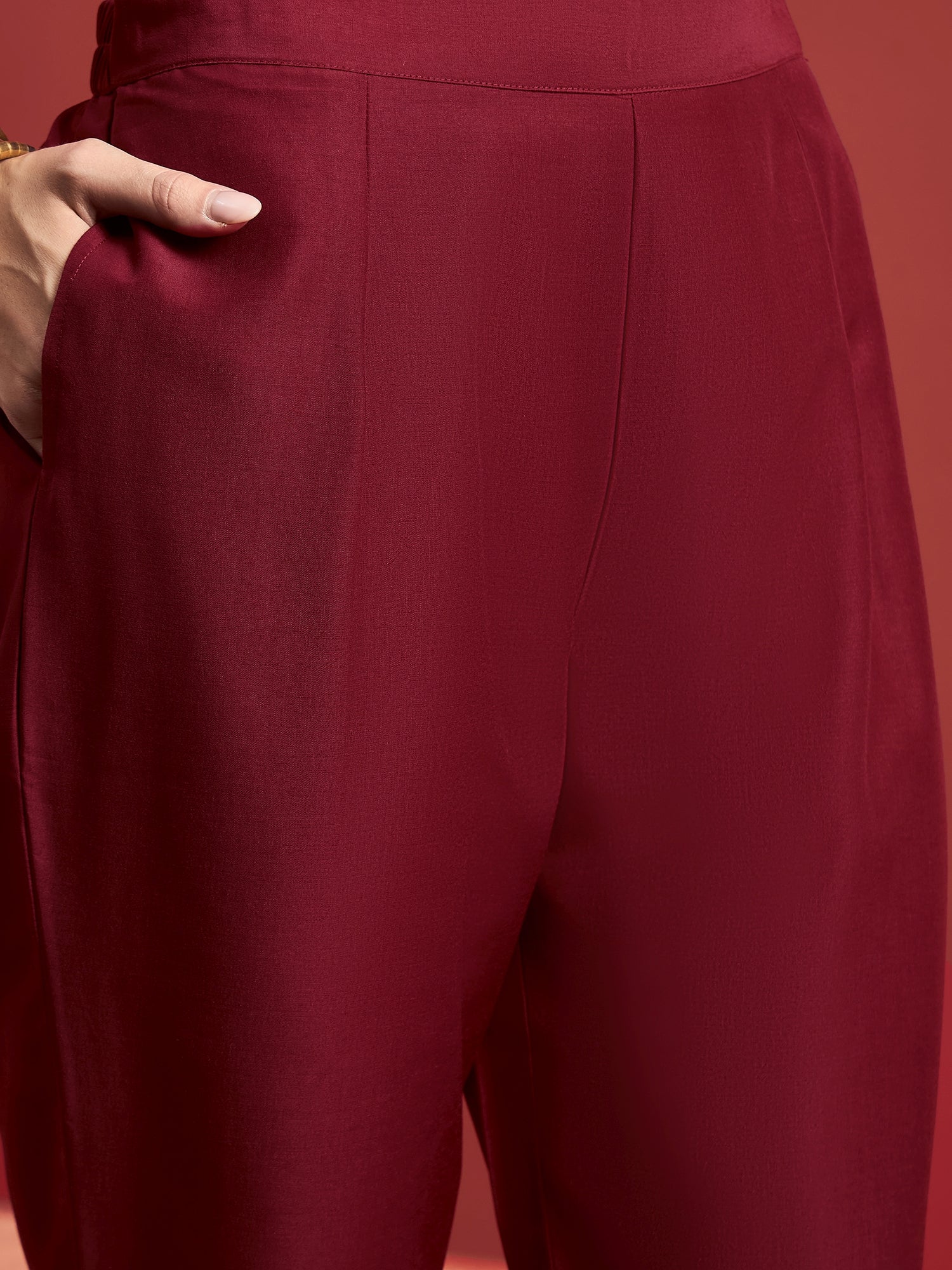 Maroon Embroideried Anarkali Kurta  Trouser