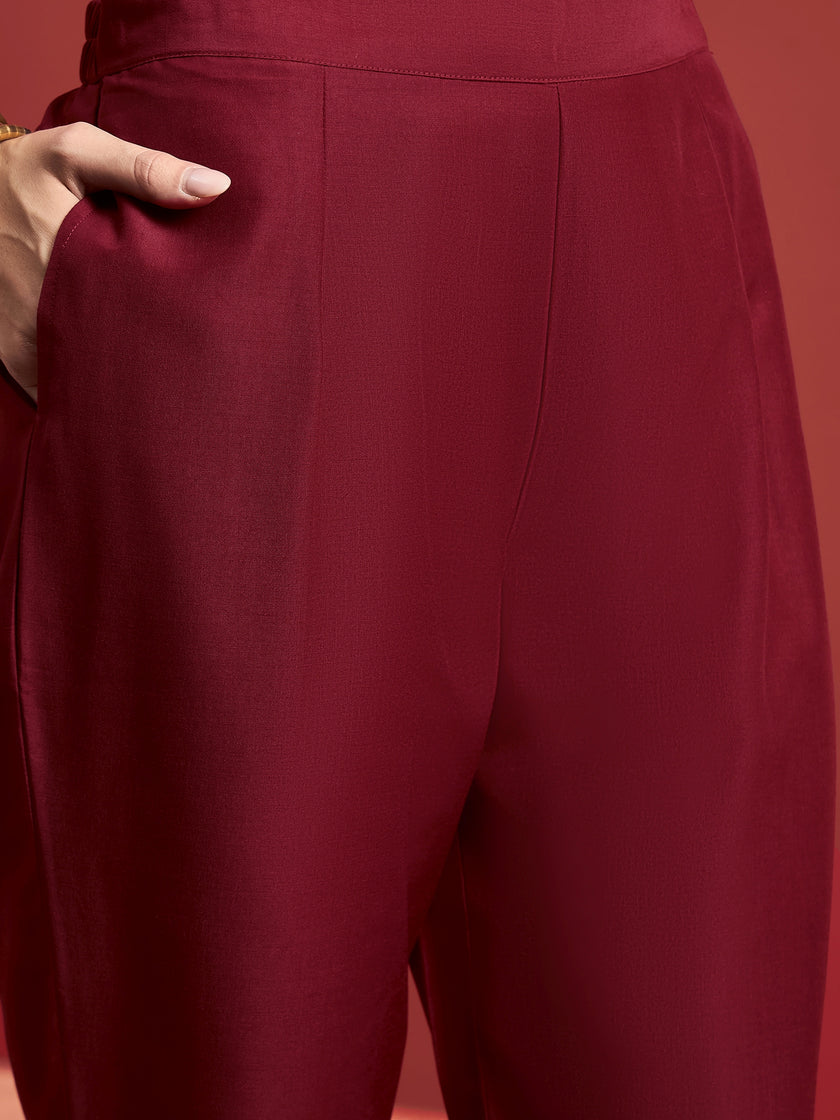 Maroon Embroideried Anarkali Kurta  Trouser