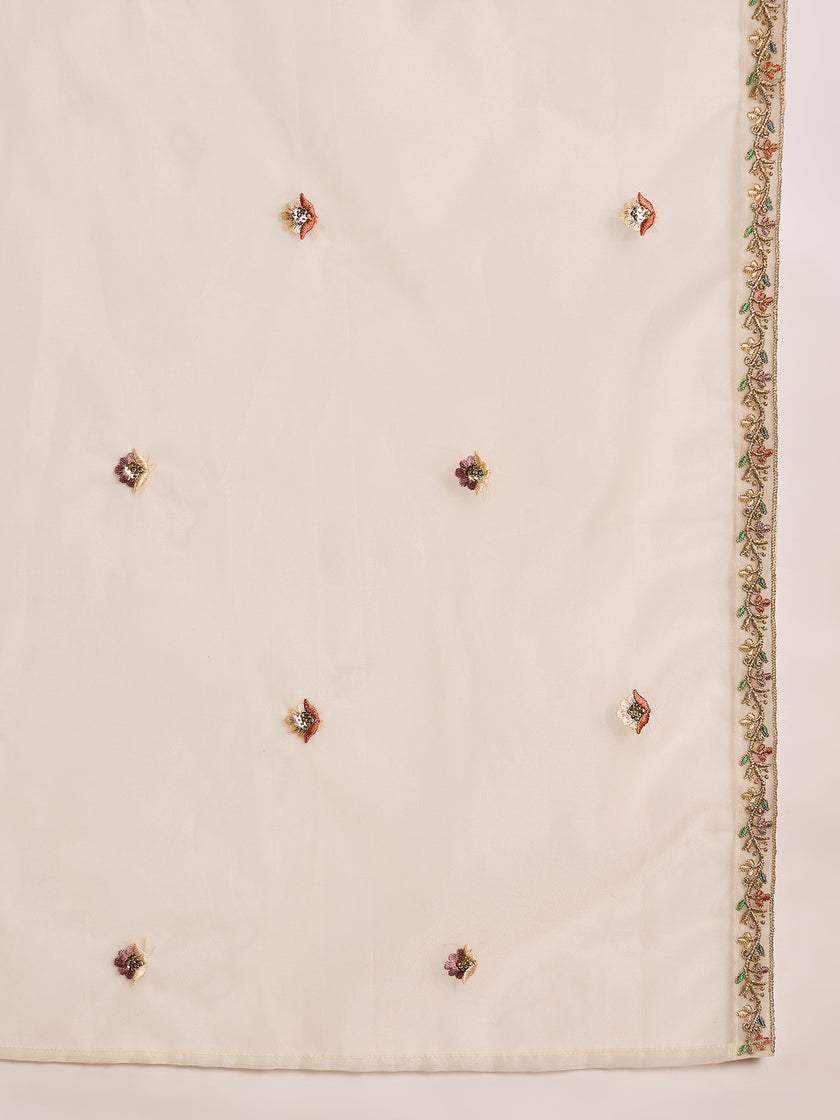 Off White  Silk Blend Embroideried A-Line Kurta Trouser