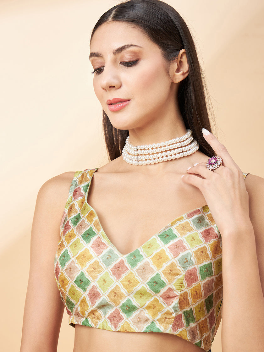 Lime Green Pure Chiffon Solid with Embllished Border Saree with Unstitched Fancy Blouse