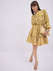 Multi Polyester Printed Ballon Sleeves Floral Dress