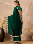 Green Organza Solid with Gota Lace Saree with Unstitched Blouse