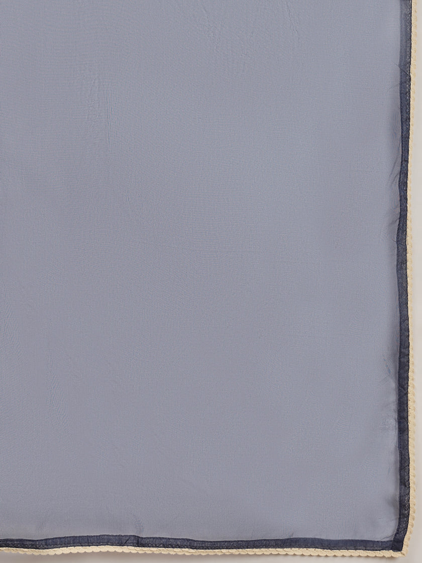 Blue  Chinon Embroideried A-Line Kurta Trouser