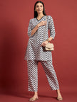 White  Silk Blend Printed A-Line Kurta  Trouser