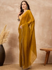 Mustard Satin Solid With Stone Work Border Saree with Unstitched Blouse