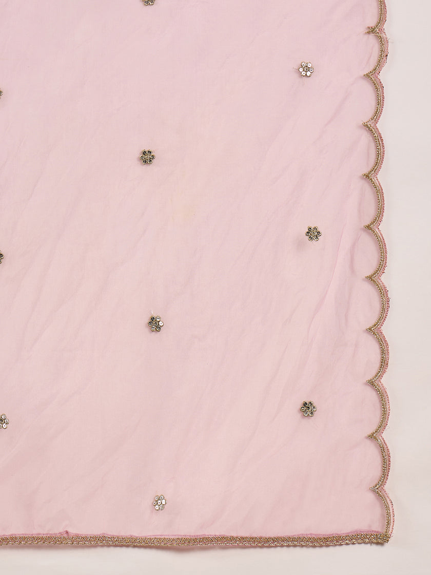 Mauve  Chanderi Silk Embroideried A-Line Kurta Trouser