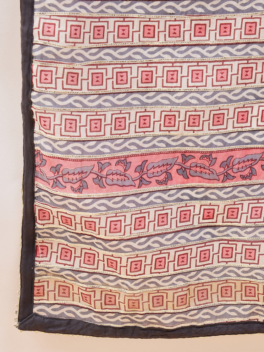 Grey   Pure Cotton  Printed  Anarkali Kurta  Trouser