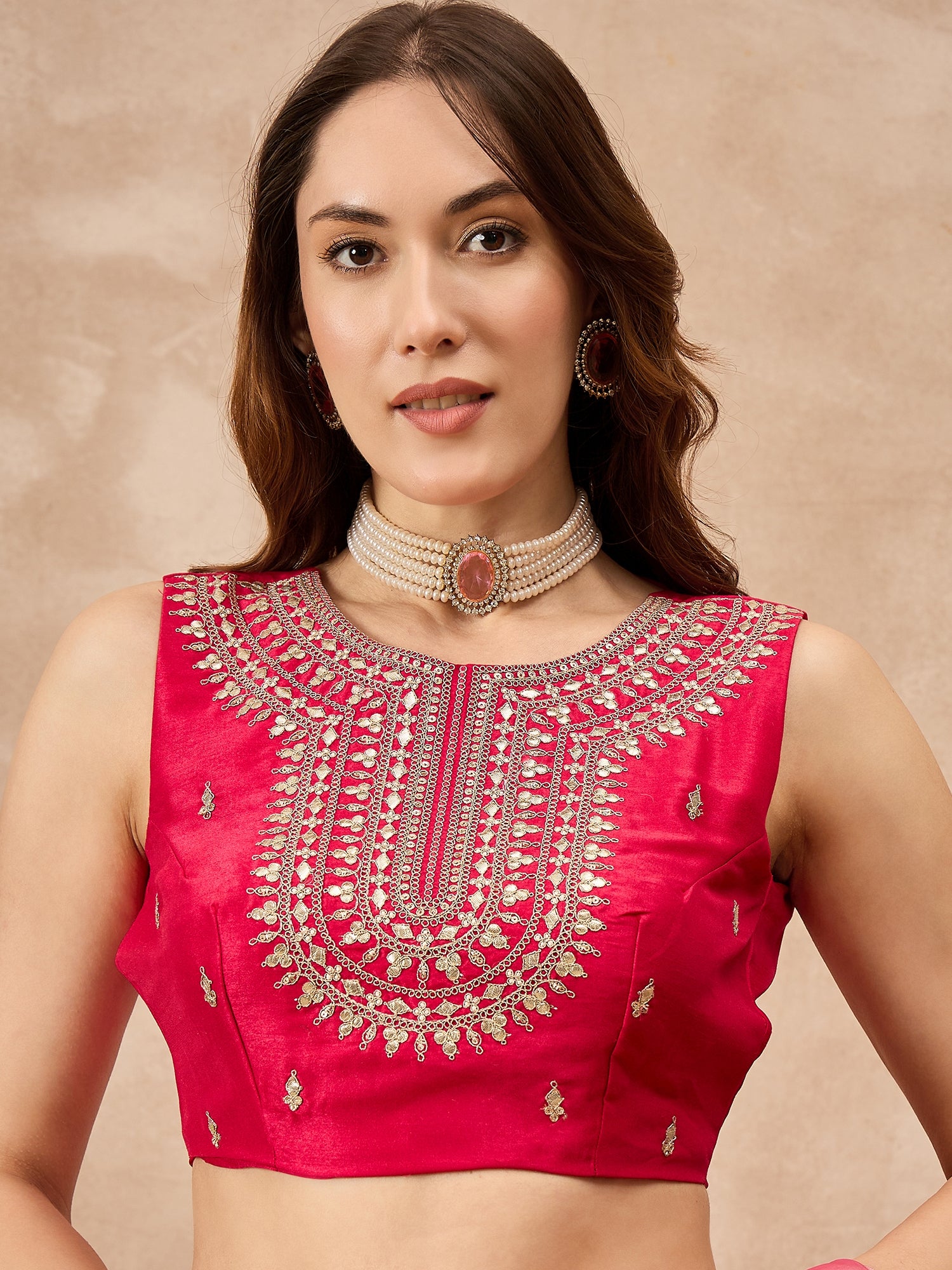 Peach Satin Solid With Embroidered Border Saree with Unstitched Blouse