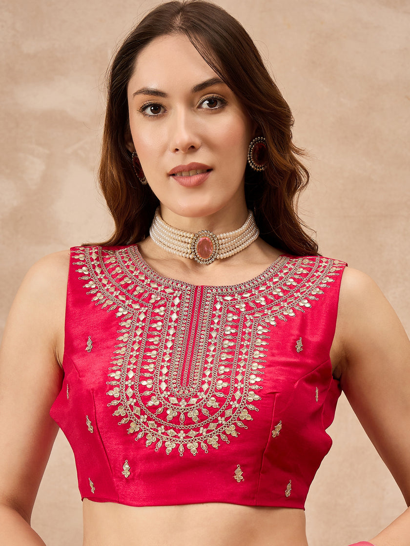 Peach Satin Solid With Embroidered Border Saree with Unstitched Blouse