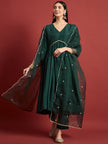 Green  Chinon Embroideried Anarkali Kurta  Trouser