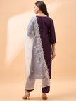 Wine  Silk Blend Embroideried A-Line Kurta  Trouser   With Dupatta